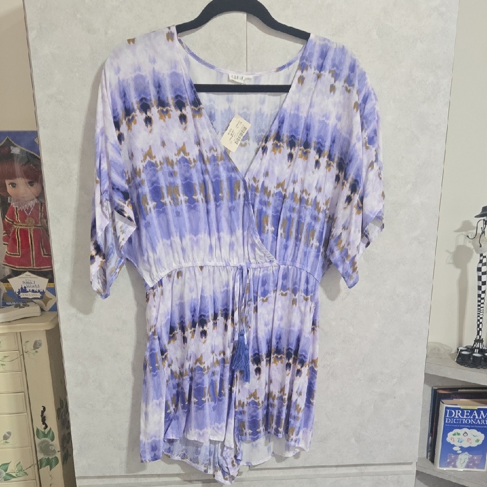 Lavender Tie-Dye Beach Romper with Tassel Waist